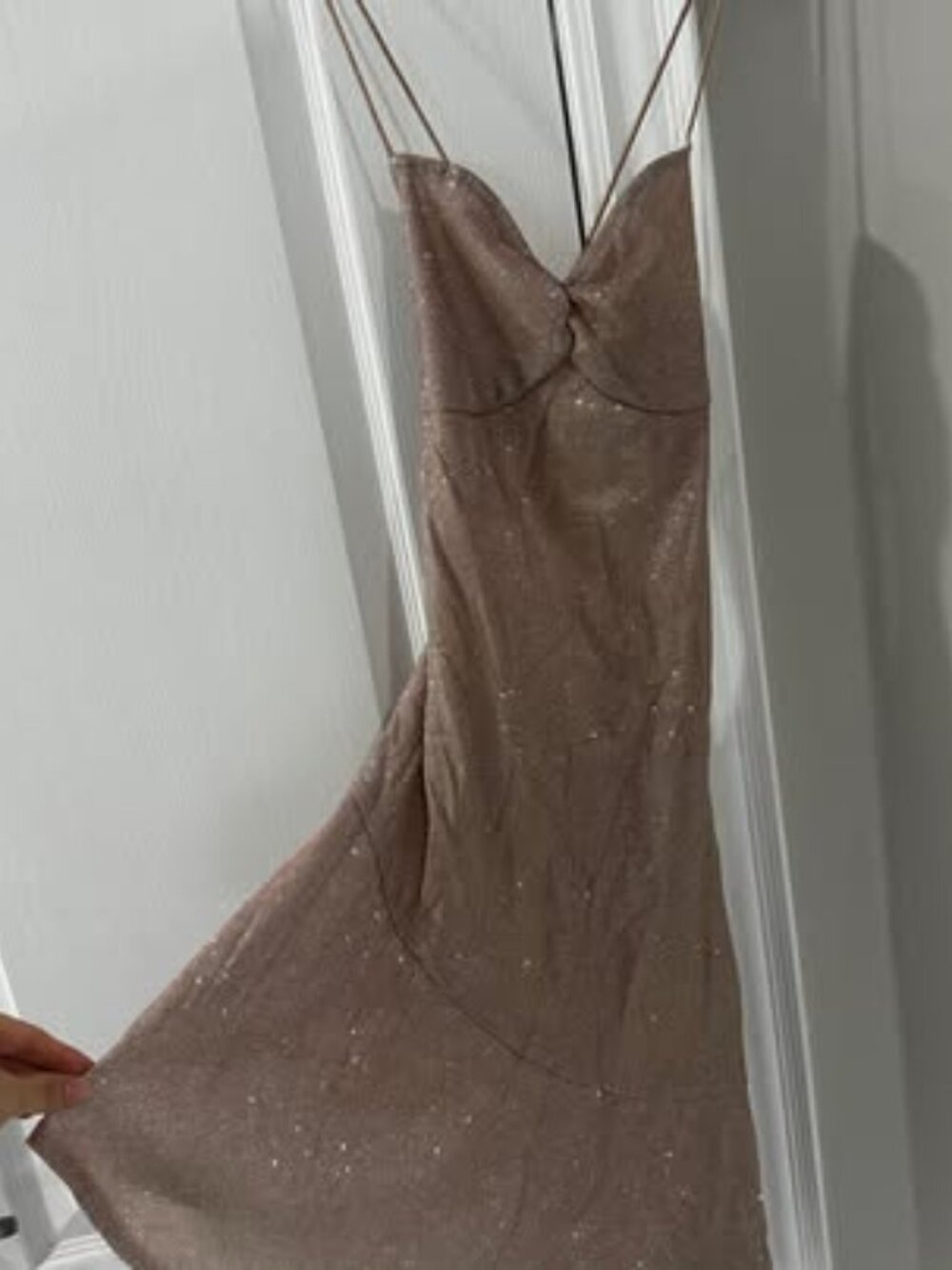 Sparkly Taupe Twist-Front Slip Dress